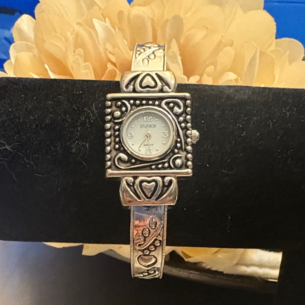 Vintage Studio I Silver Watch with Heart Accents New Battery